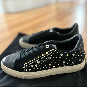 Zadig & Voltaire Designer Black Gold Leather Studded Women's Sneakers 39 US 8.5